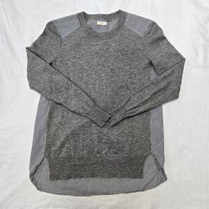 J. Crew Grey Cotton And Merino Wool Striped Mixed Media Sweater Top